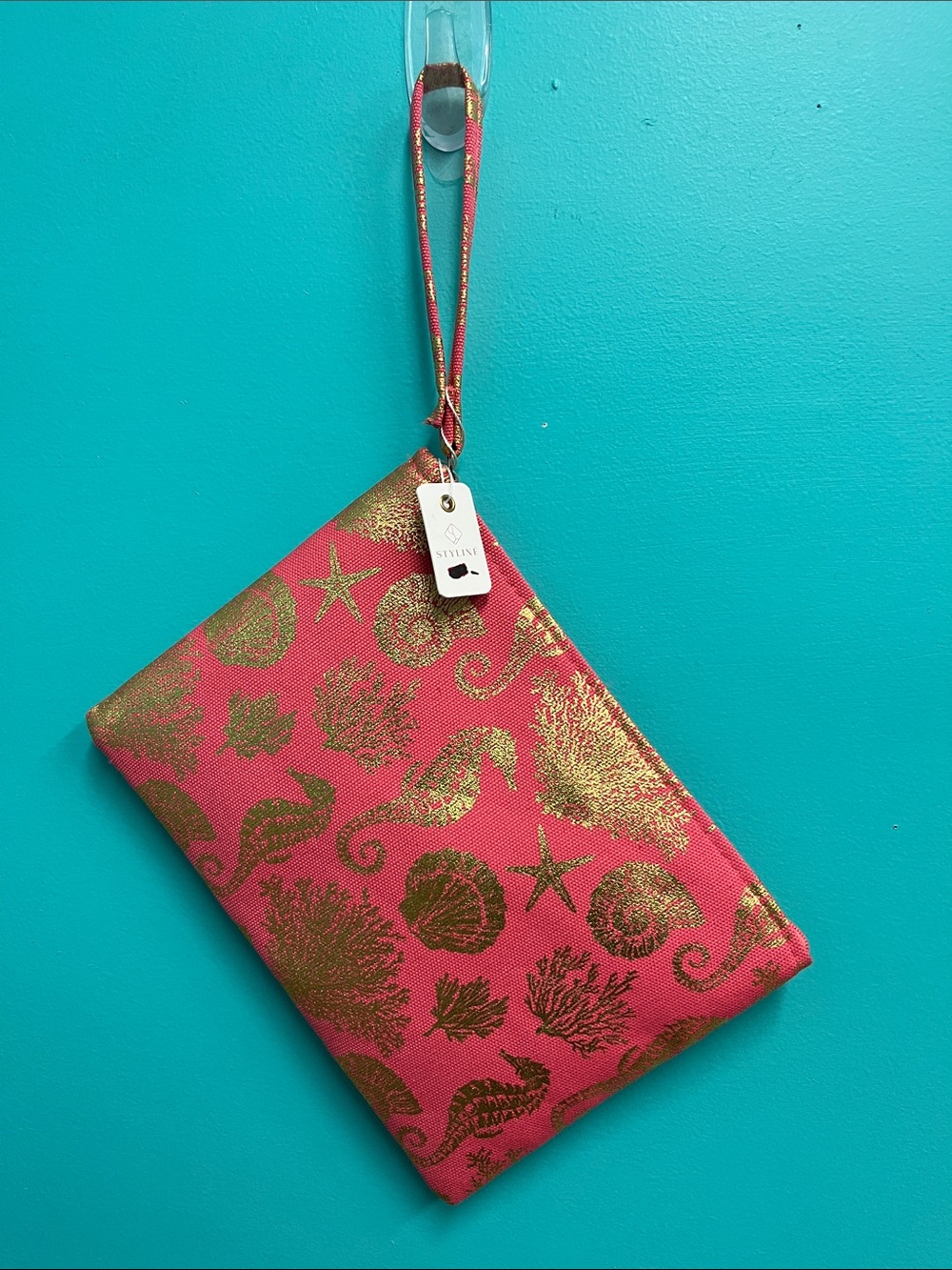 Gold Seashore Print Pink Wristlet Clutch - Unknown Brand